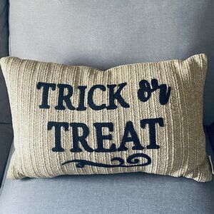 Mary & Edgar Rectangular Halloween Trick or Treat Tan & Black Pillow